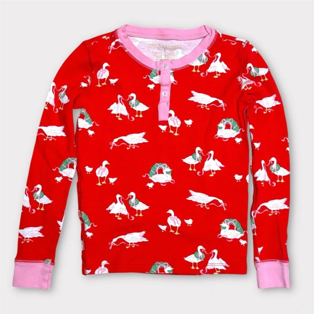 The Beaufort Bonnet Company Sara Jane's Sweet Dream Pajama Set Geese Red & Pink - Picture 5 of 9